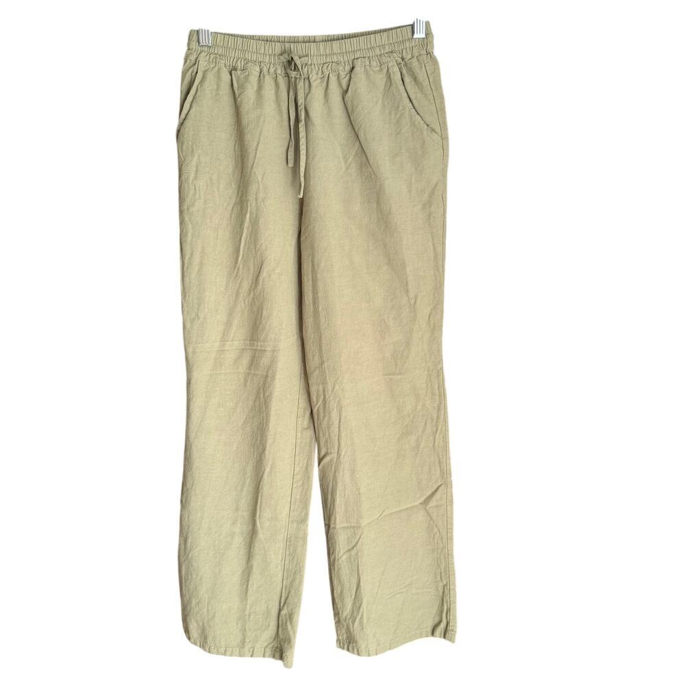 Green Straight Leg Linen Blend Trouser Pants Sz XS Summer Beach Vacation Casual